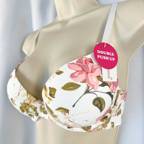 VS Bombshell Inspired Adds 2 Cups Ultimate Pushup Bra 36C White Floral - Picture 3 of 5